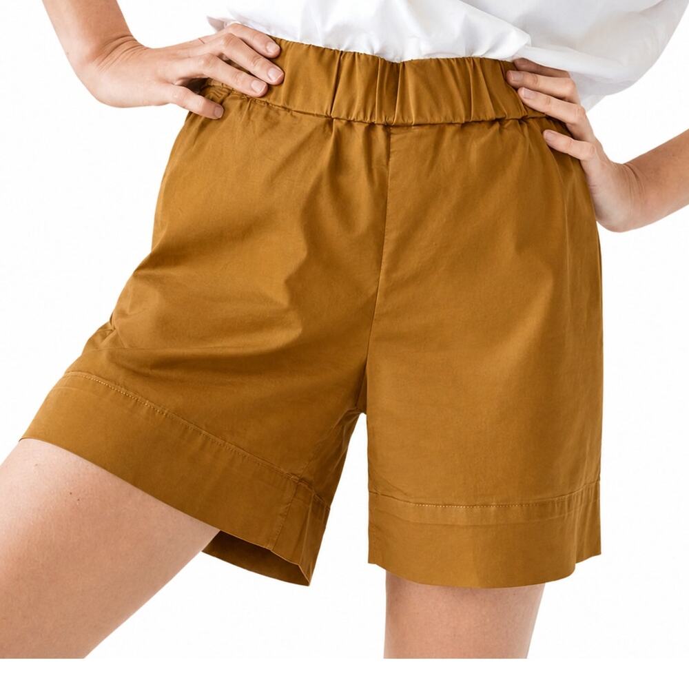 Everlane Easy Chino Pull On Cotton Shorts Mustard Elastic Waist Size 2 Pockets